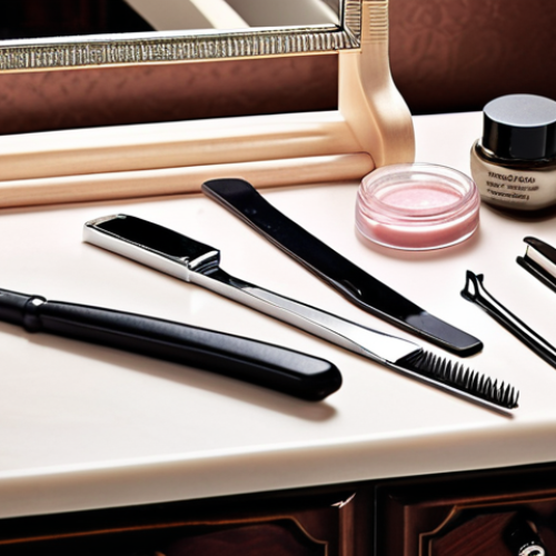 Home 11 **
Close-up of manicure tools on a vanity. Includes a glass nail file, cuticle pusher, nail clipper, and polishing block. Elegant and clean aesthetic, focused on high-quality tools.
**