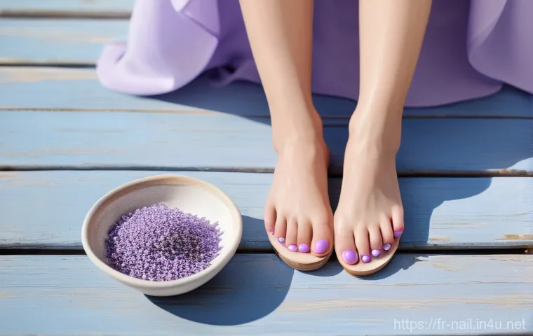여름 페디큐어 컬러 추천 - **Vibrant Tropical Escape Pedicure**
    A close-up shot of a woman's beautifully pedicured feet, wi...