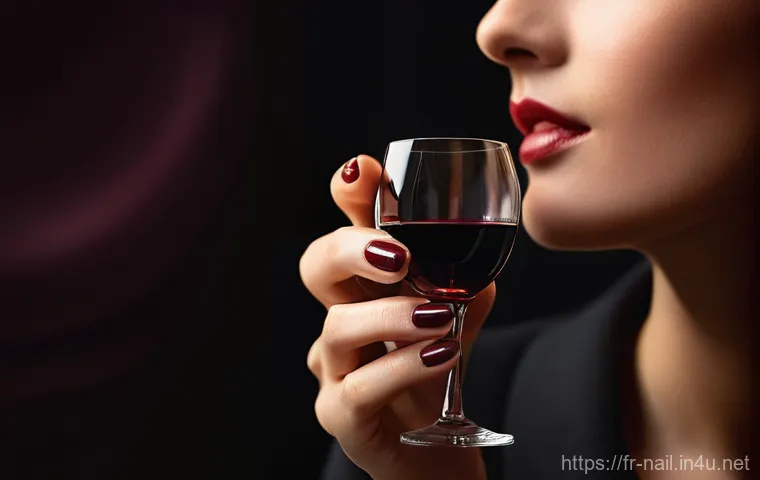 가을 톤 네일 컬러 추천 - **Deep Bordeaux Elegance:**
    A close-up shot of elegant female hands, impeccably manicured with a...