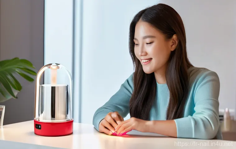 브랜드별 네일 램프 성능 비교 - **Professional Manicure with Hybrid UV/LED Lamp:**
    "A skilled female nail technician, dressed in...