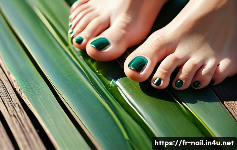 페디큐어에 적합한 탑코트 추천 - **Prompt:** A close-up shot of a woman's feet showcasing a vibrant, perfectly manicured pedicure pro...
