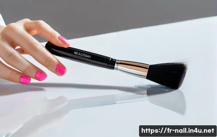 젤 네일 브러쉬 관리 팁 - A close-up image of a professional gel nail brush cleaning setup on a clean white surface, featuring...