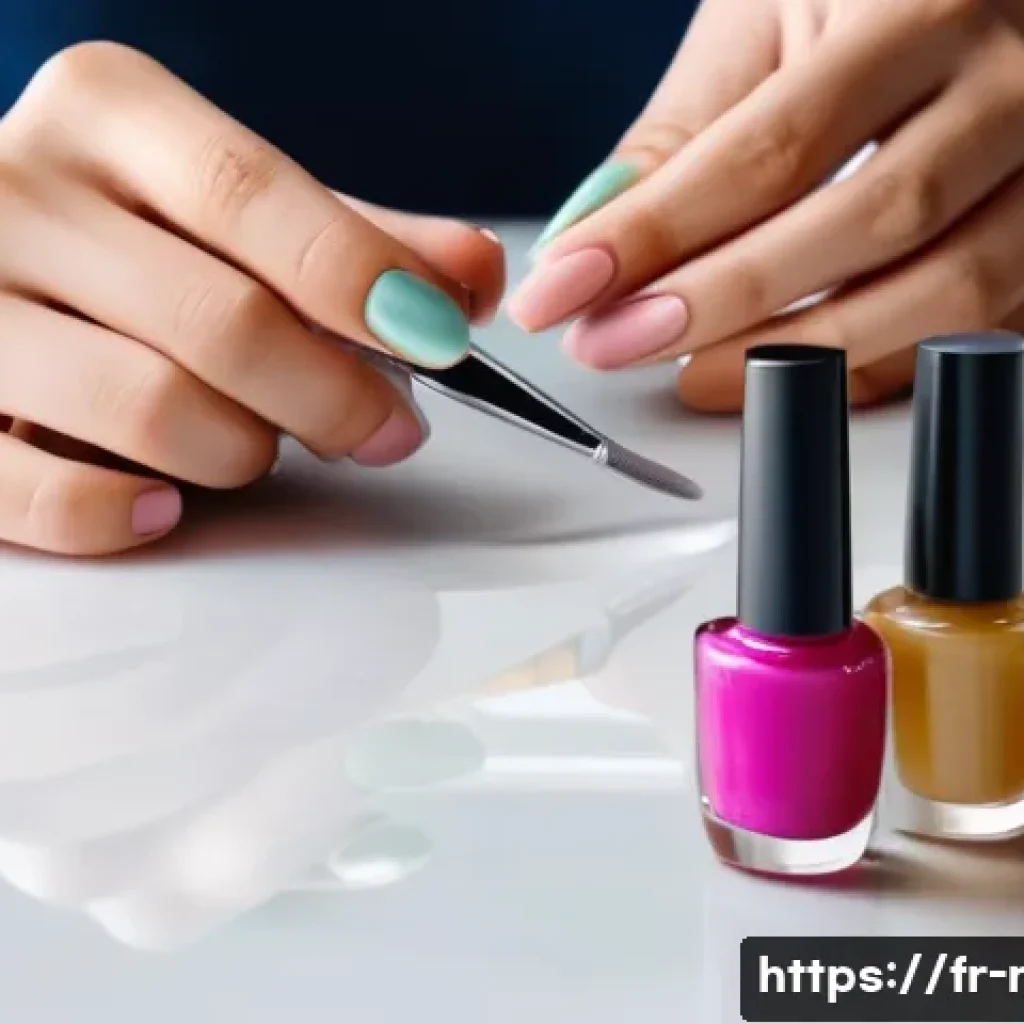 홈 네일아트 키트 추천 - A cozy and elegant home manicure setup on a wooden table, featuring essential tools such as a glass ...