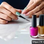 홈 네일아트 키트 추천 - A cozy and elegant home manicure setup on a wooden table, featuring essential tools such as a glass ...