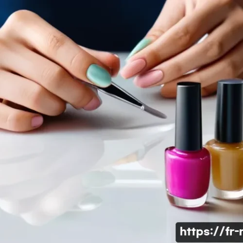 홈 네일아트 키트 추천 - A cozy and elegant home manicure setup on a wooden table, featuring essential tools such as a glass ...